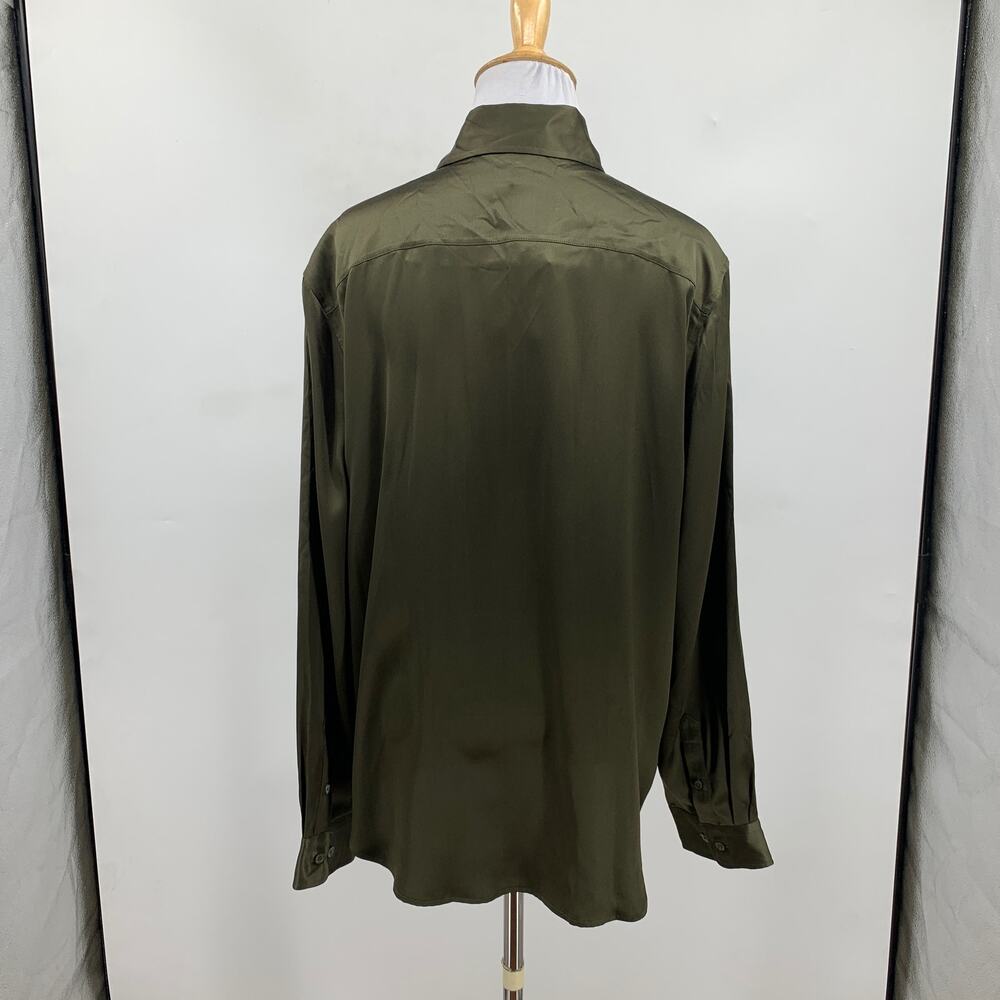 Lilysilk Shirt Womens 12 Dark Olive Mulberry Silk Satin Button Up Long Sleeve - Picture 5 of 11